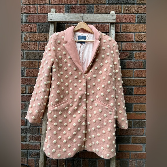 Gently loved ✨ ModCloth Pink Polka Dot Wool Coat 💗 Size Large - Picture 1 of 6